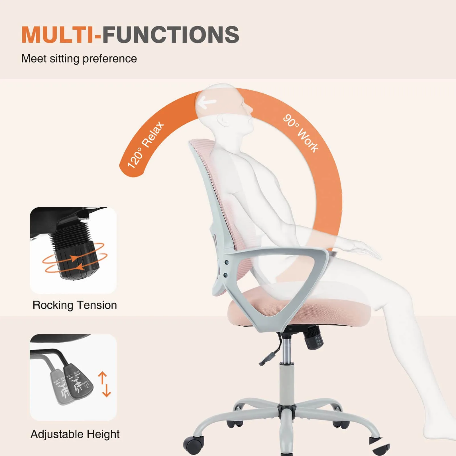 Mid-Back Task Chair with Lumbar Support,Ergonomic Home Office Desk Chairs