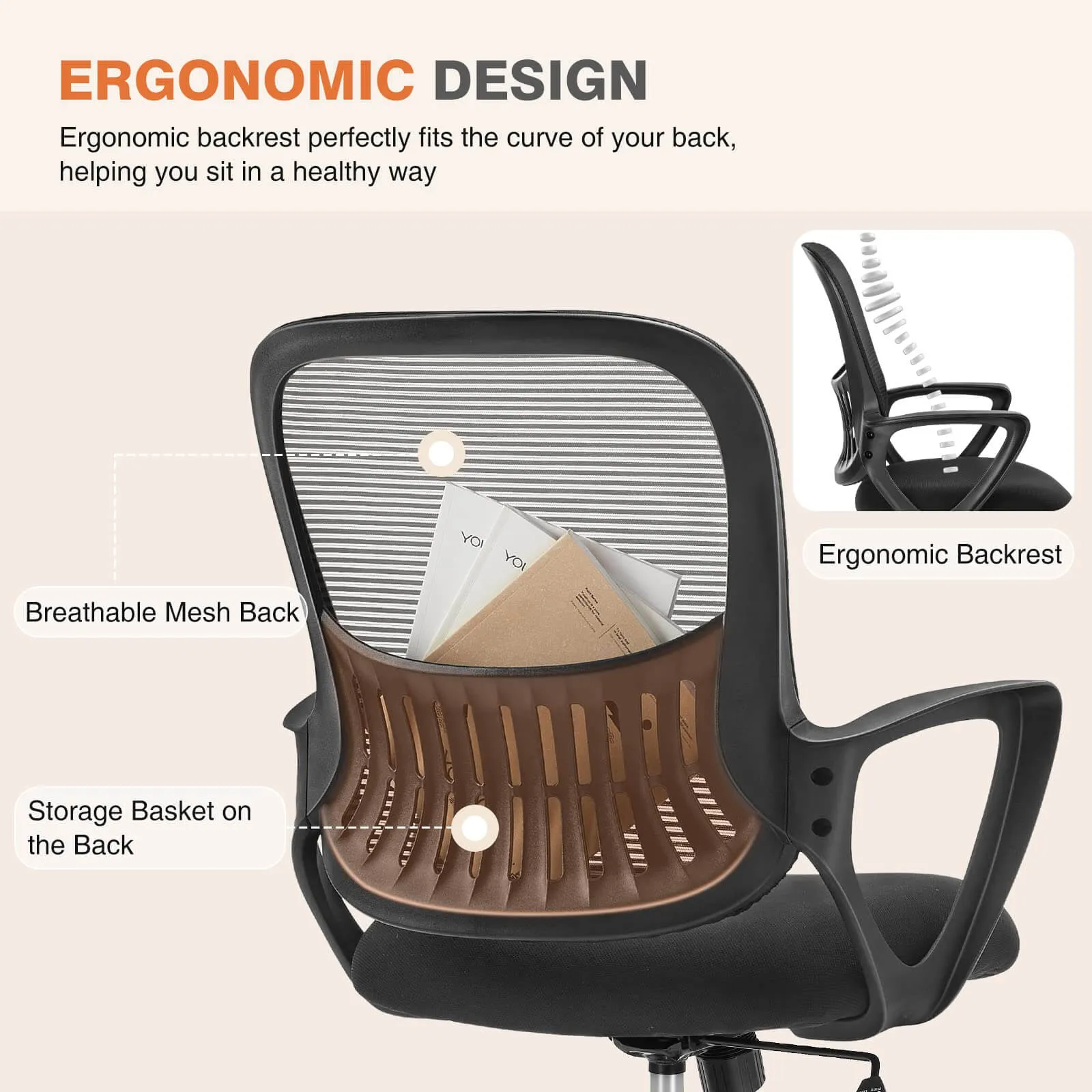 Mid-Back Task Chair with Lumbar Support,Ergonomic Home Office Desk Chairs