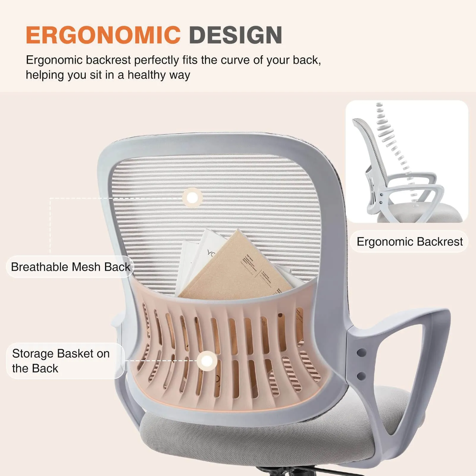 Mid-Back Task Chair with Lumbar Support,Ergonomic Home Office Desk Chairs