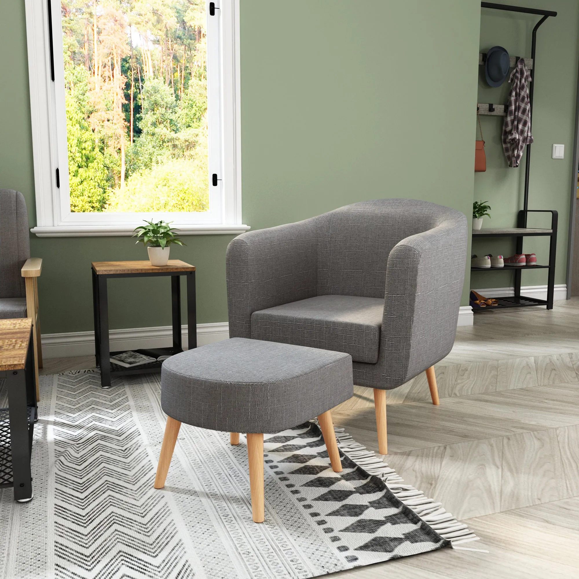 Modern Armchair Set with Dual Purpose, Equipped with Footstool