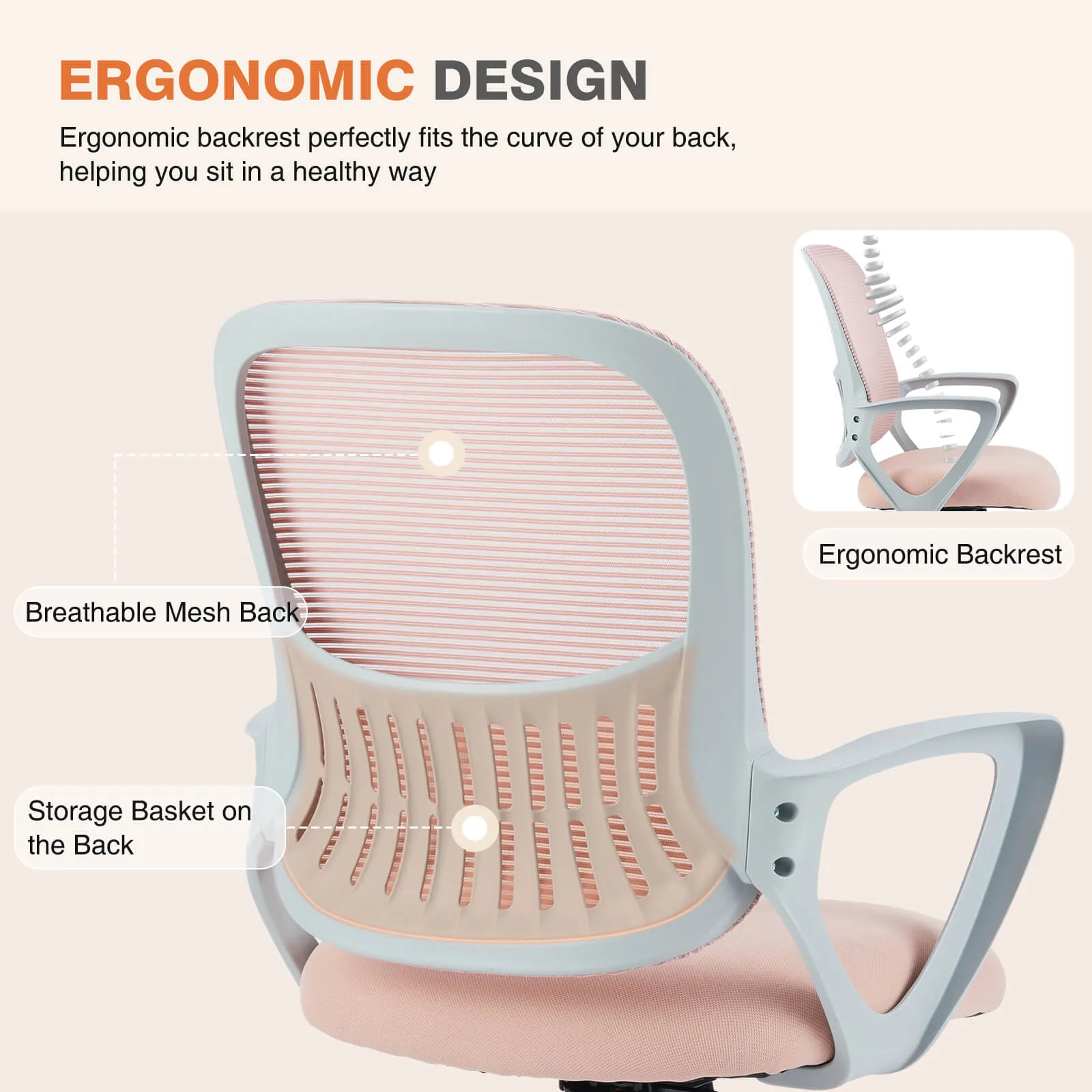 Office chair, ergonomic, adjustable height, with lumbar support and armrests, suitable for home, office.