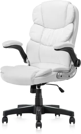 Office Chair, High Back Premium PU Leather Office Computer Swivel Desk Task Chair, Ergonomic Executive Chair with Lumbar Padding and Flip-Up Armrests (61AB33WH)