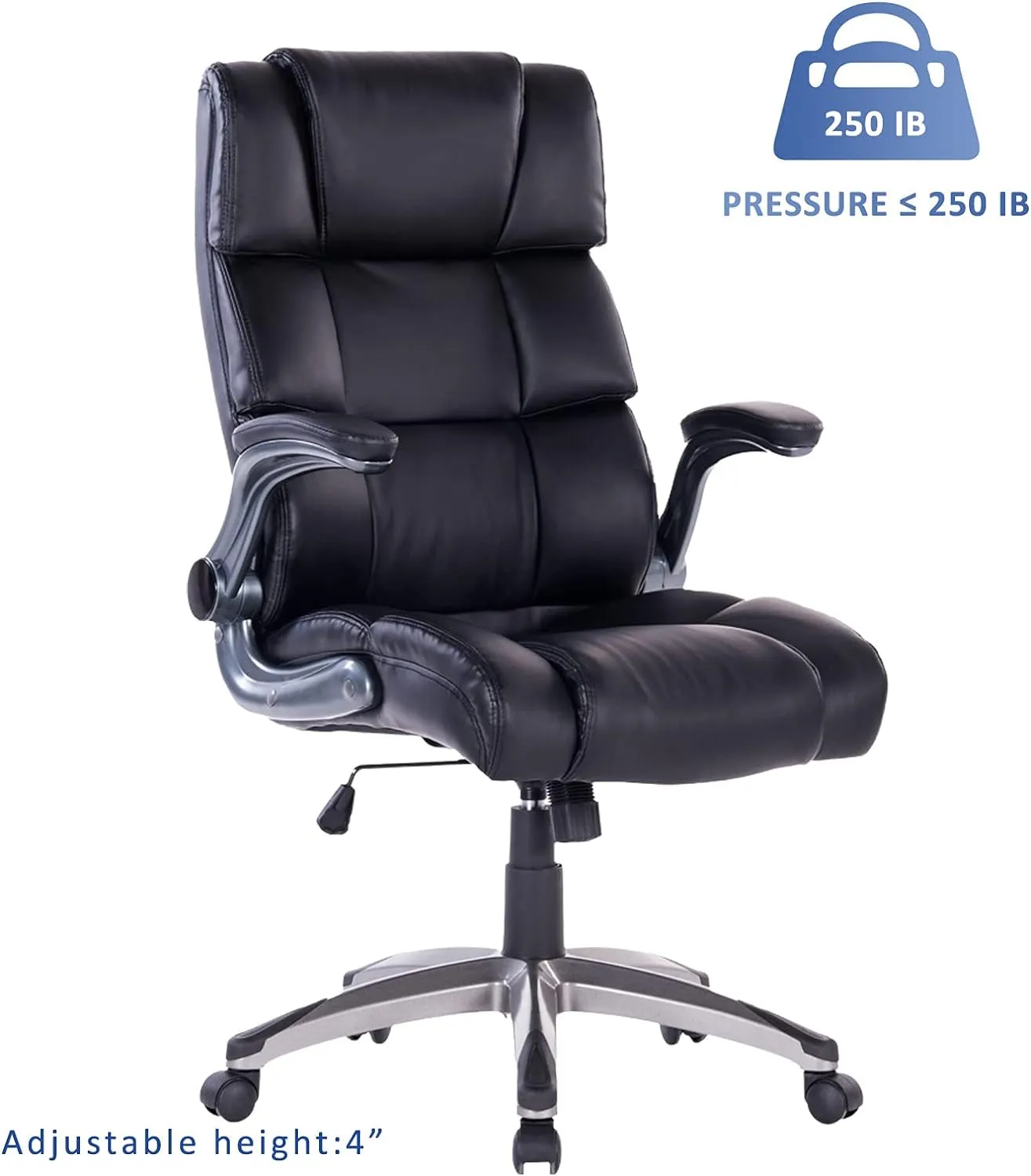 Office Chair,Adjustable Computer Chair PU Leather Swivel Task Chair Flip-Up Armrests Ergonomic Desk Chair with Thick Padded Lumbar Support (9028-Balck)