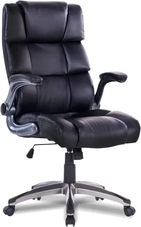 Office Chair,Adjustable Computer Chair PU Leather Swivel Task Chair Flip-Up Armrests Ergonomic Desk Chair with Thick Padded Lumbar Support (9028-Balck)