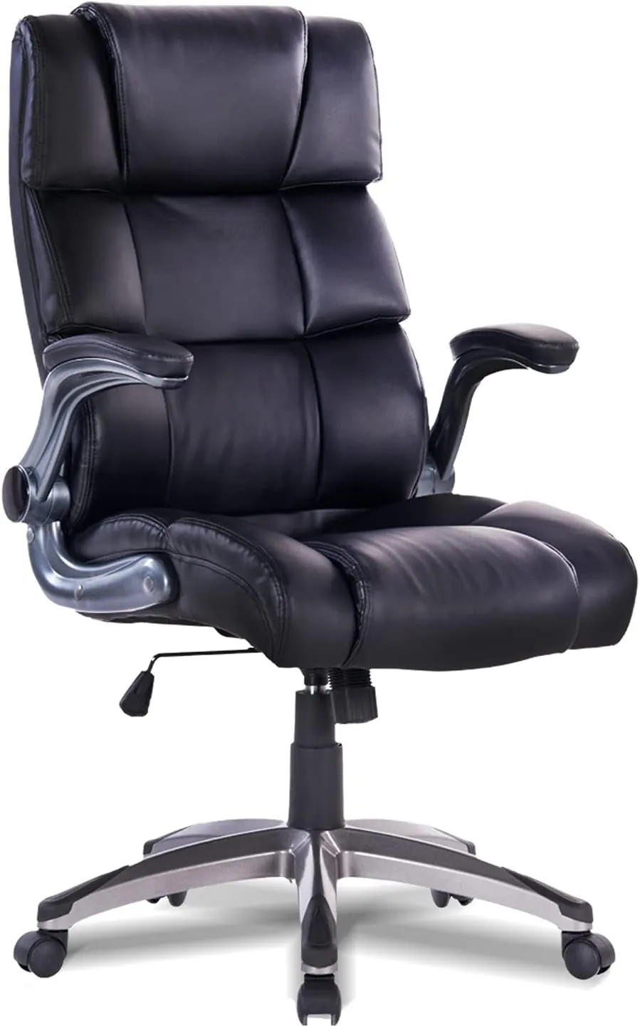 Office Chair,Adjustable Computer Chair PU Leather Swivel Task Chair Flip-Up Armrests Ergonomic Desk Chair with Thick Padded Lumbar Support (9028-Balck)