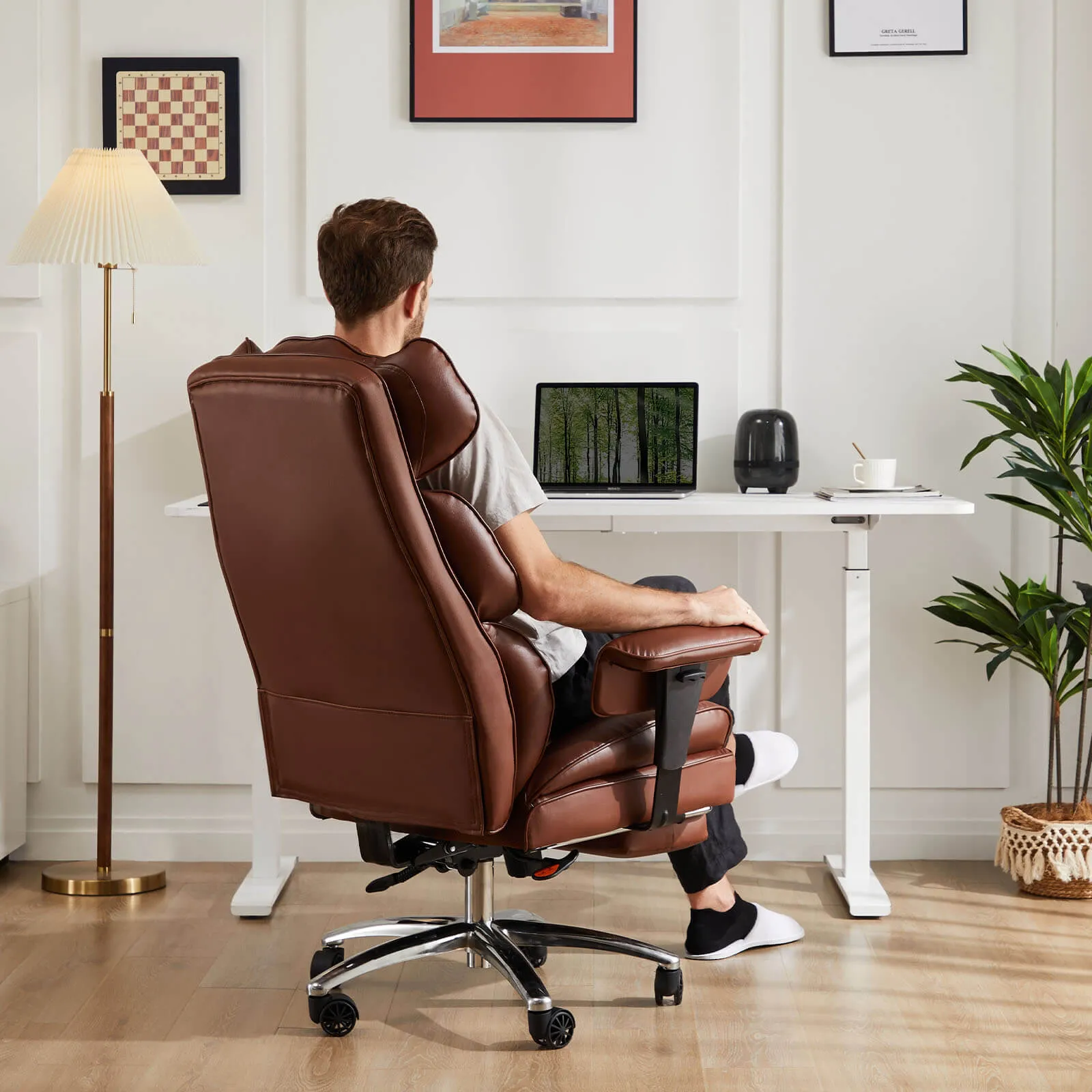 Office Computer Chair - High Back PU Leather Taipan Swivel Chair with Ergonomic Leg Rest and Lumbar Support, Height Adjustable