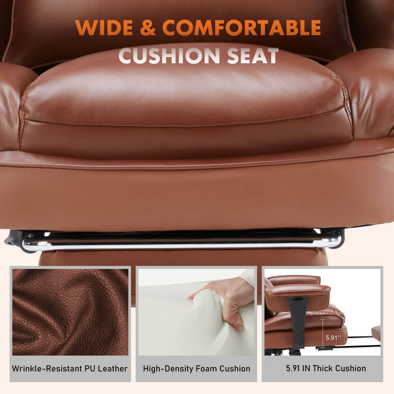 Office Computer Chair - High Back PU Leather Taipan Swivel Chair with Ergonomic Leg Rest and Lumbar Support, Height Adjustable