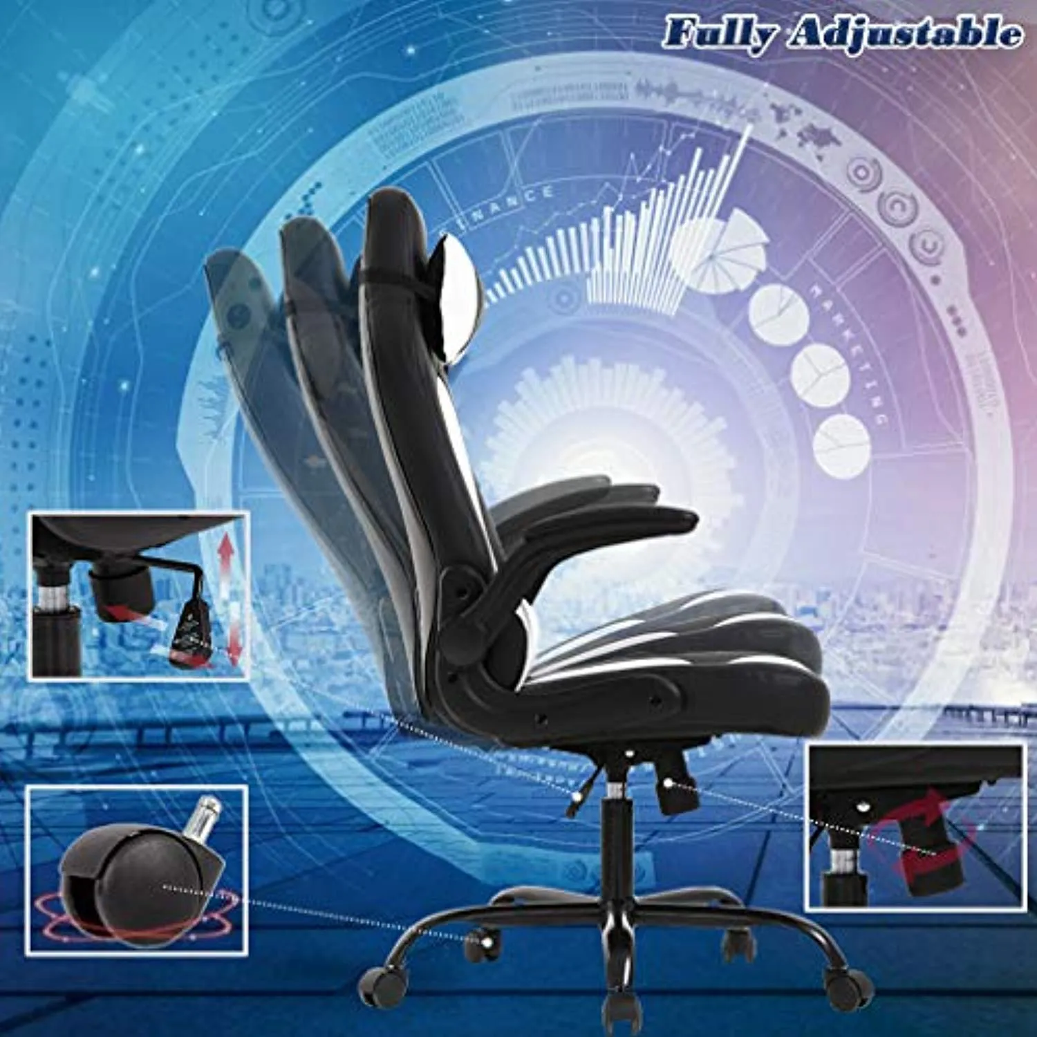 Office Desk Gaming Chair High Back with Lumbar Support Adjust Armrest (Racing Style Chair)