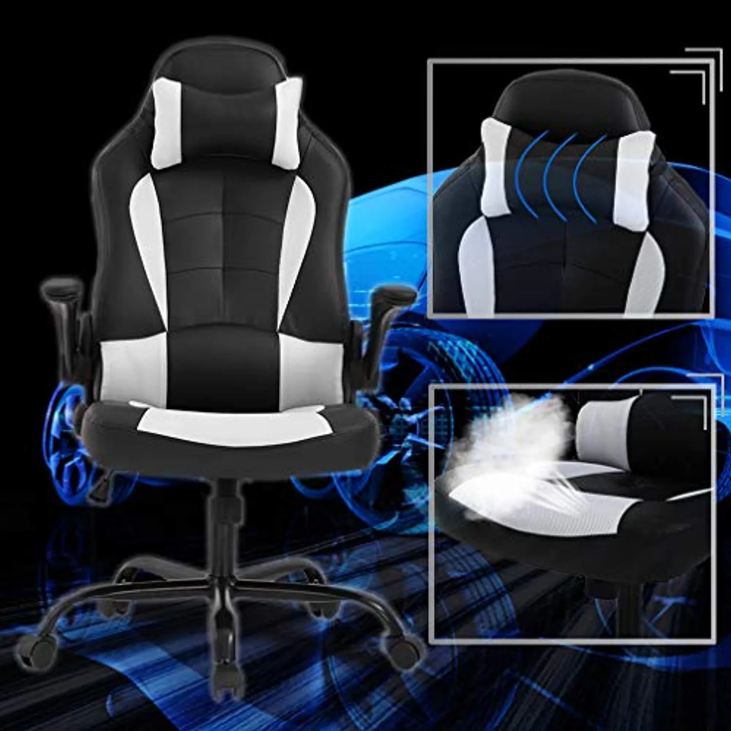 Office Desk Gaming Chair High Back with Lumbar Support Adjust Armrest (Racing Style Chair)