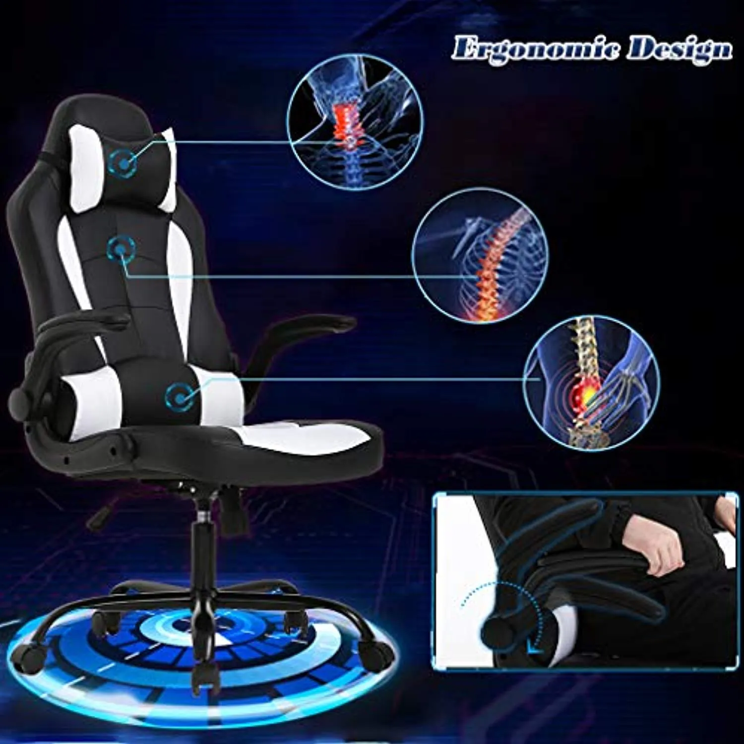 Office Desk Gaming Chair High Back with Lumbar Support Adjust Armrest (Racing Style Chair)