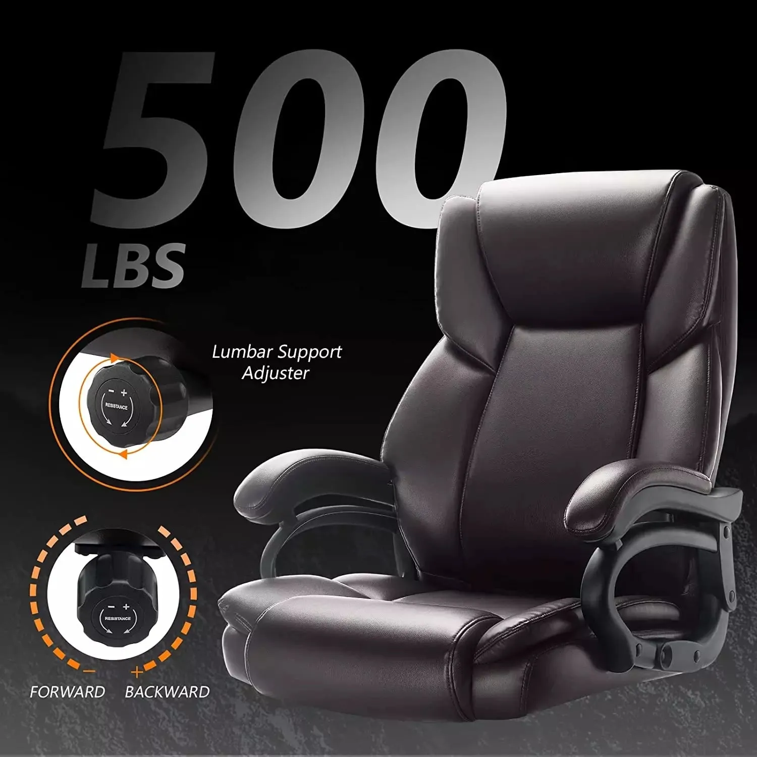 OFIKA Heavy Duty Big and Tall Office Chair, 500LBS High Back PU Leather Executive Chair OFC07