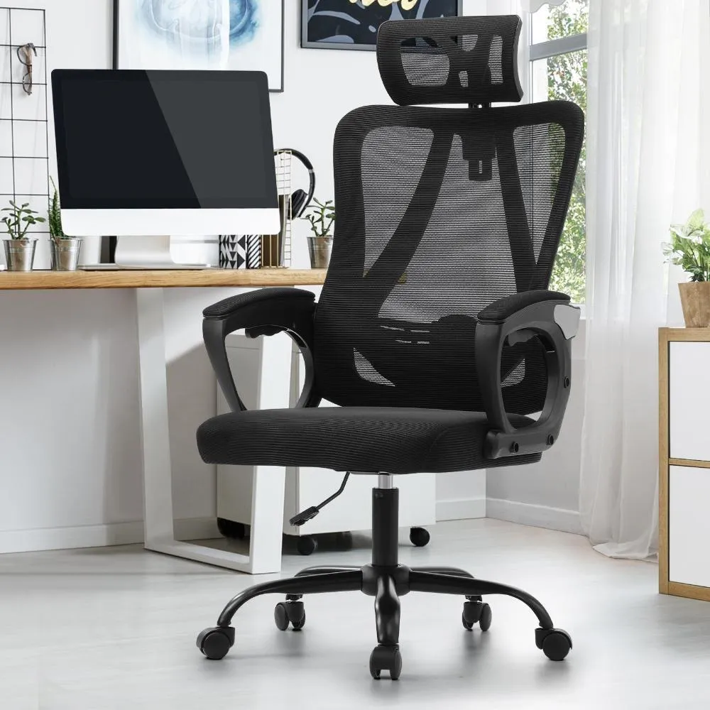 Oikiture Ergonomic Office Chair, Home Office Desk Char, Beathable Mesh Office Chair, Height Adjustable Lumbar Support Reclining Computer Chair Black