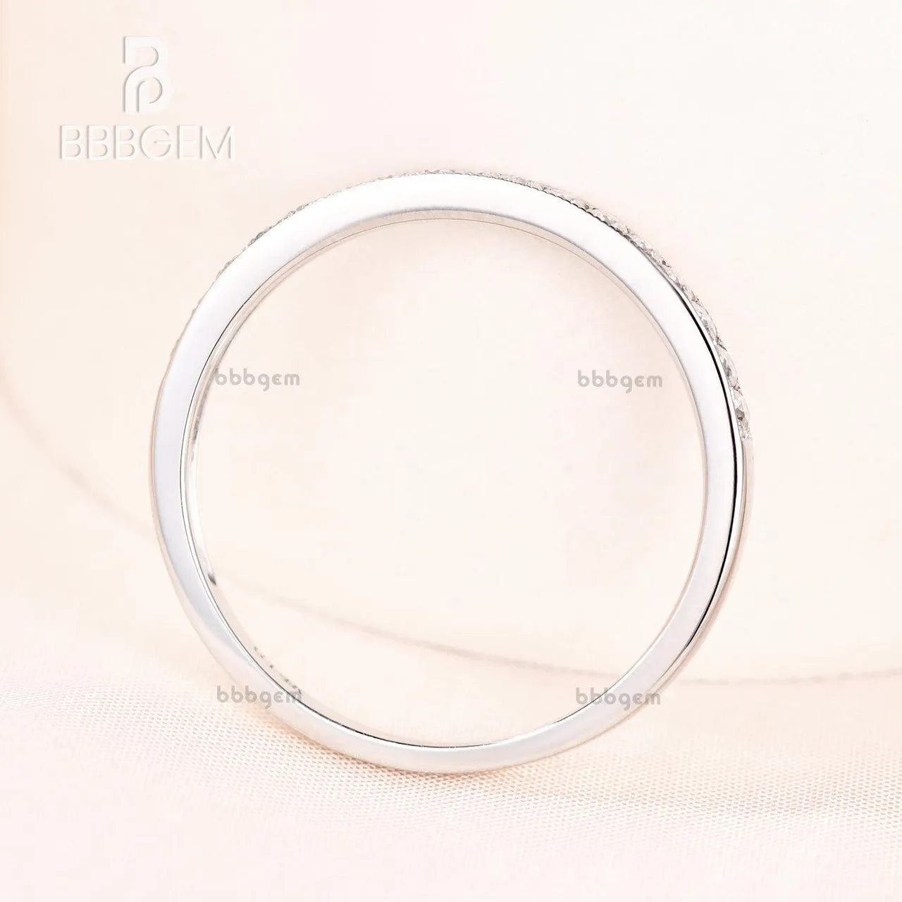 Petite set Moissanite Matching Band in 14k White gold Half Eternity wedding ring Anniversay promise ring