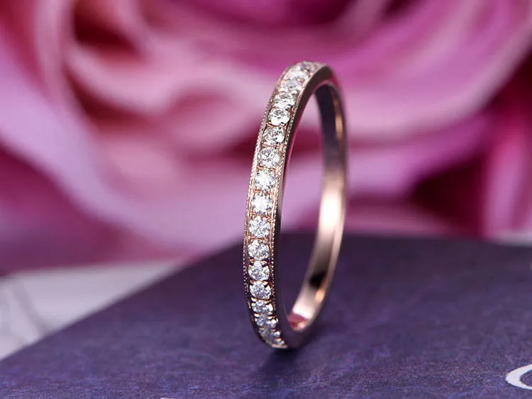 Petite set Moissanite Matching Band in 14k White gold Half Eternity wedding ring Anniversay promise ring
