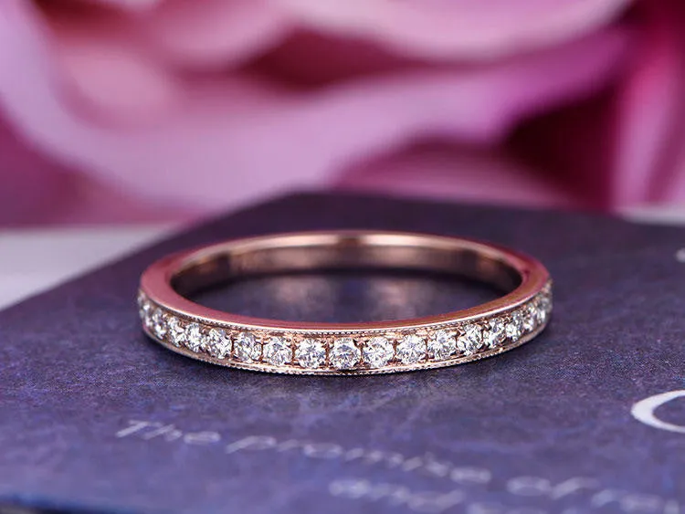 Petite set Moissanite Matching Band in 14k White gold Half Eternity wedding ring Anniversay promise ring