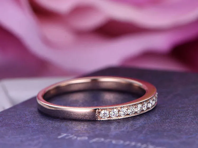 Petite set Moissanite Matching Band in 14k White gold Half Eternity wedding ring Anniversay promise ring