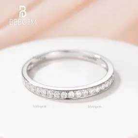 Petite set Moissanite Matching Band in 14k White gold Half Eternity wedding ring Anniversay promise ring