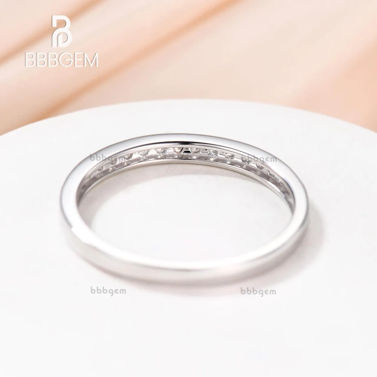 Petite set Moissanite Matching Band in 14k White gold Half Eternity wedding ring Anniversay promise ring