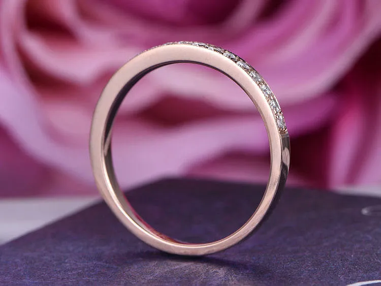 Petite set Moissanite Matching Band in 14k White gold Half Eternity wedding ring Anniversay promise ring