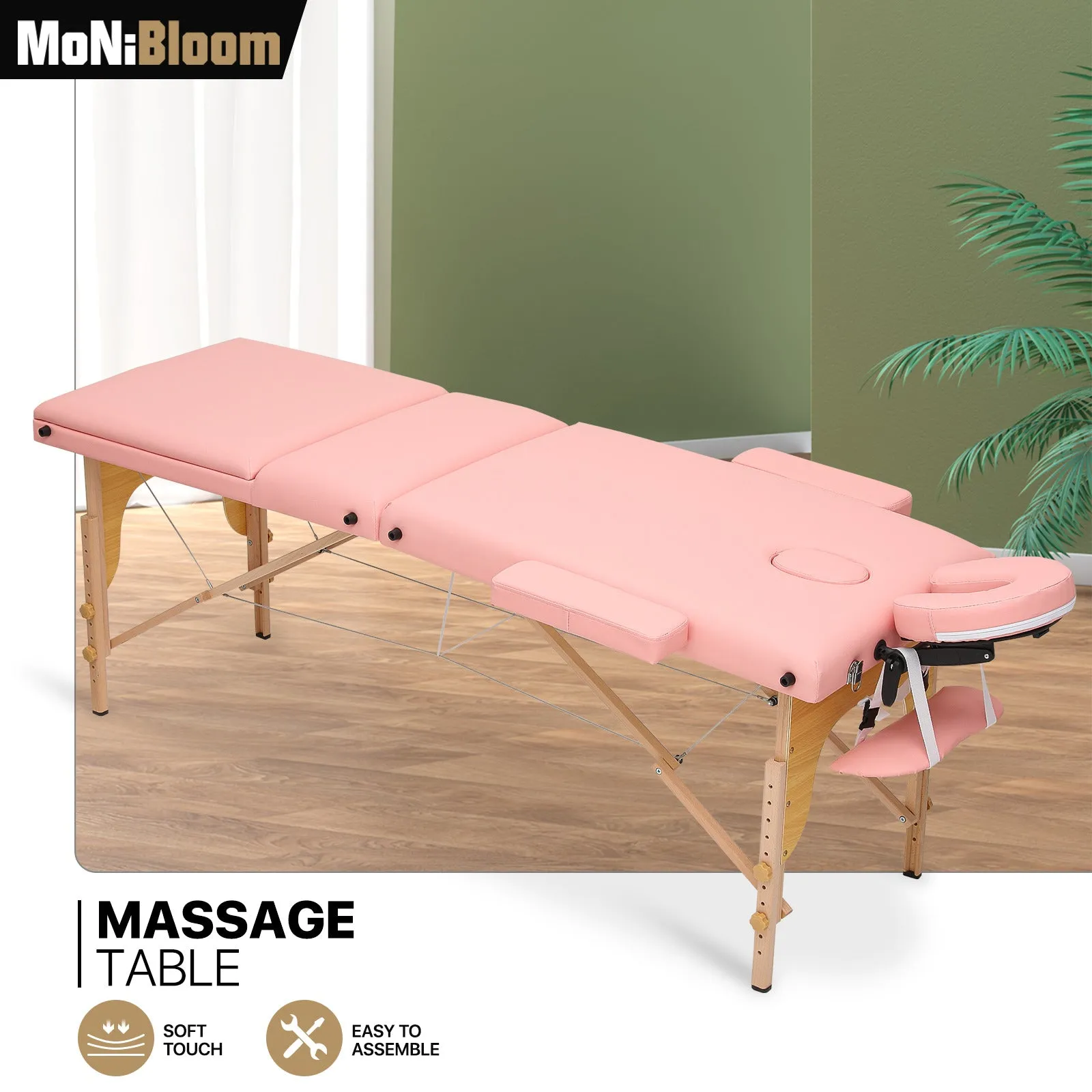 Portable Massage Table - Adjustable Height 24.5" to 33.5" - Tilt Back - Wooden Frame