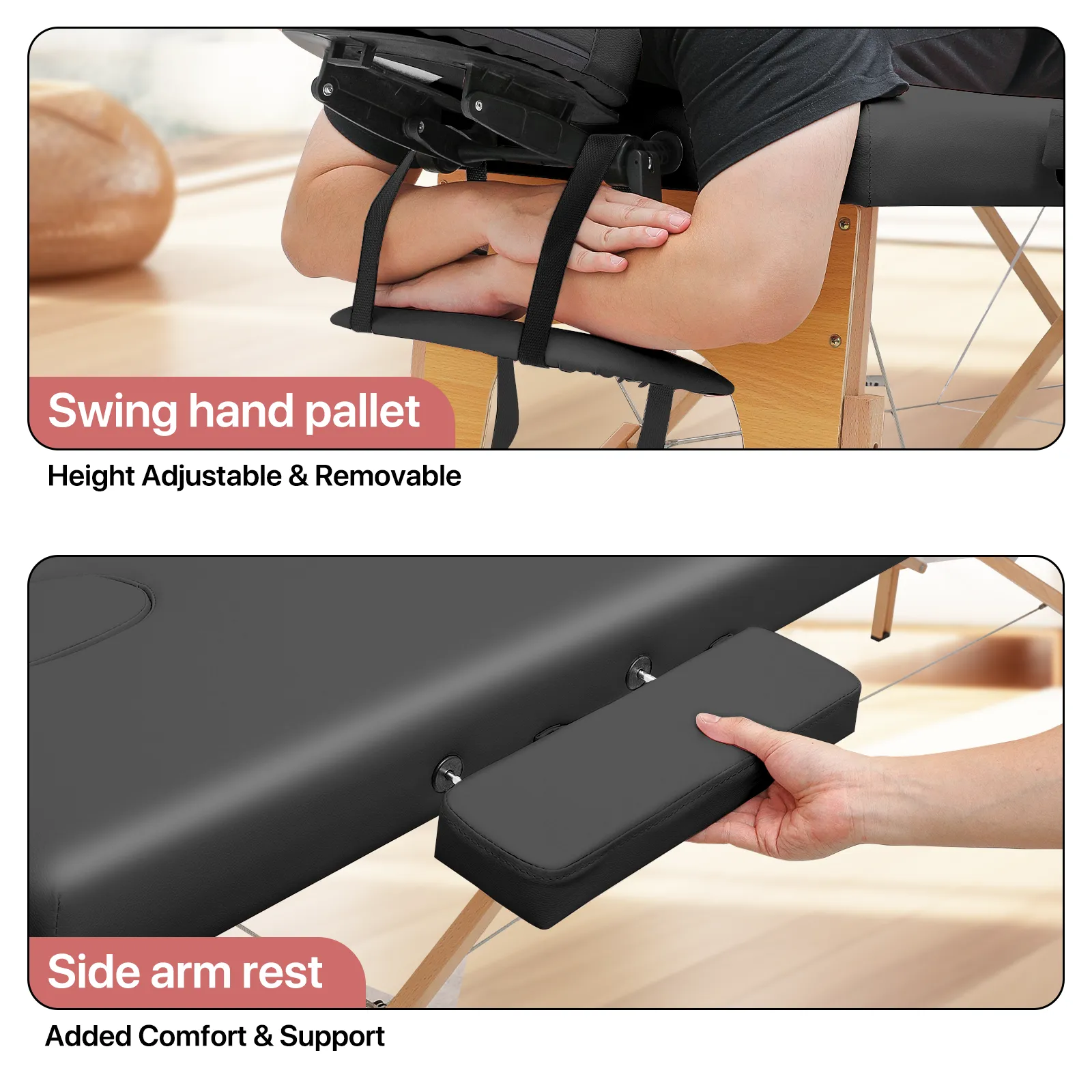 Portable Massage Table - Adjustable Height 24.5" to 33.5" - Tilt Back - Wooden Frame