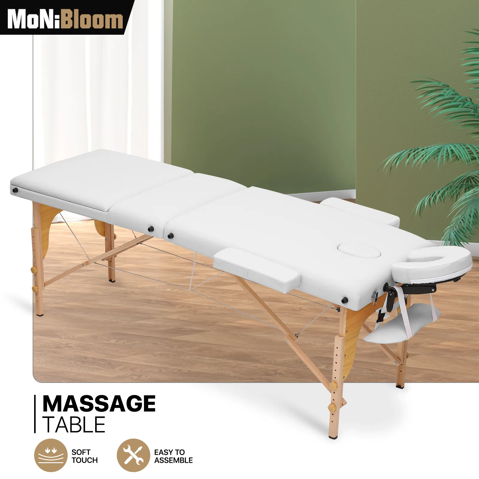 Portable Massage Table - Adjustable Height 24.5" to 33.5" - Tilt Back - Wooden Frame