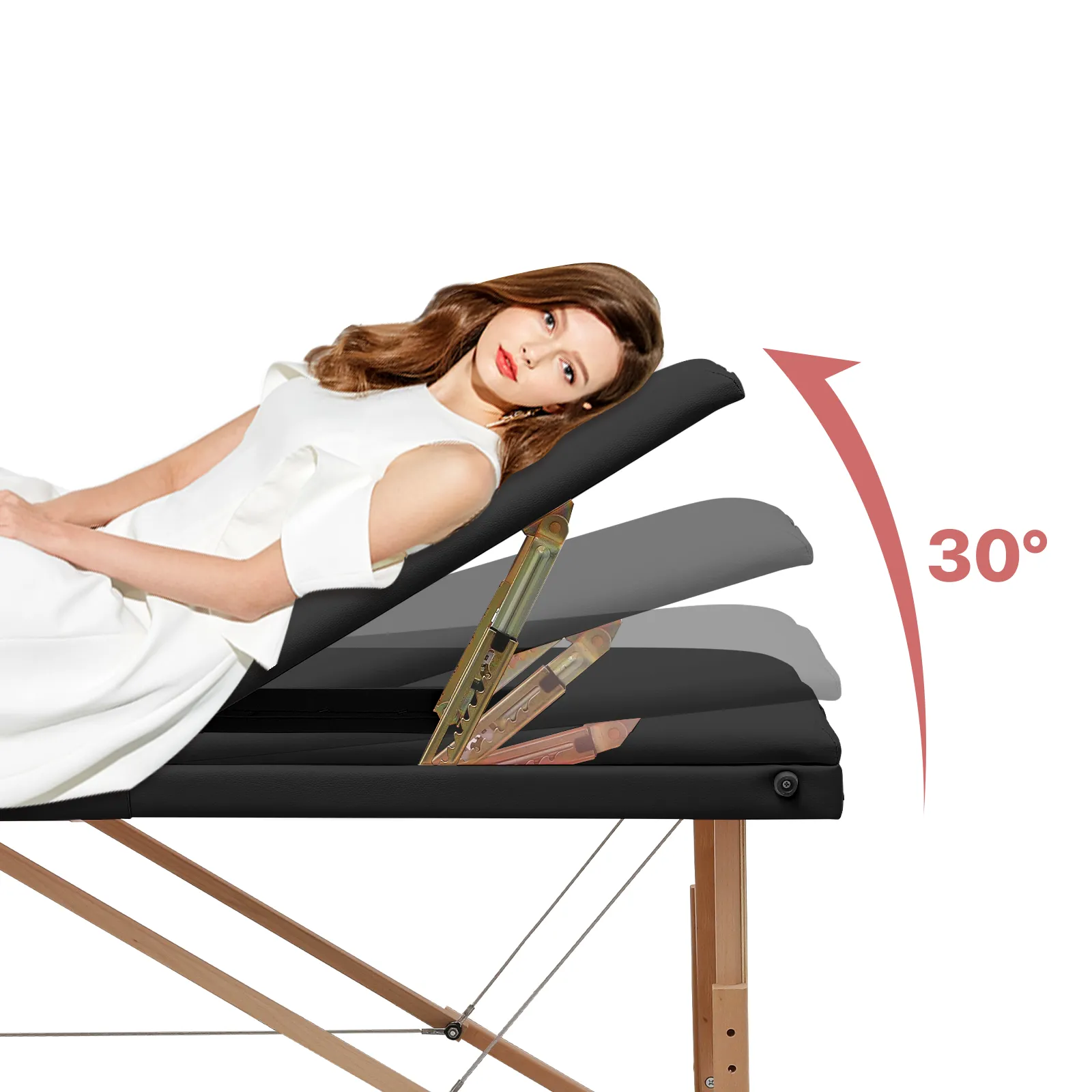 Portable Massage Table - Adjustable Height 24.5" to 33.5" - Tilt Back - Wooden Frame