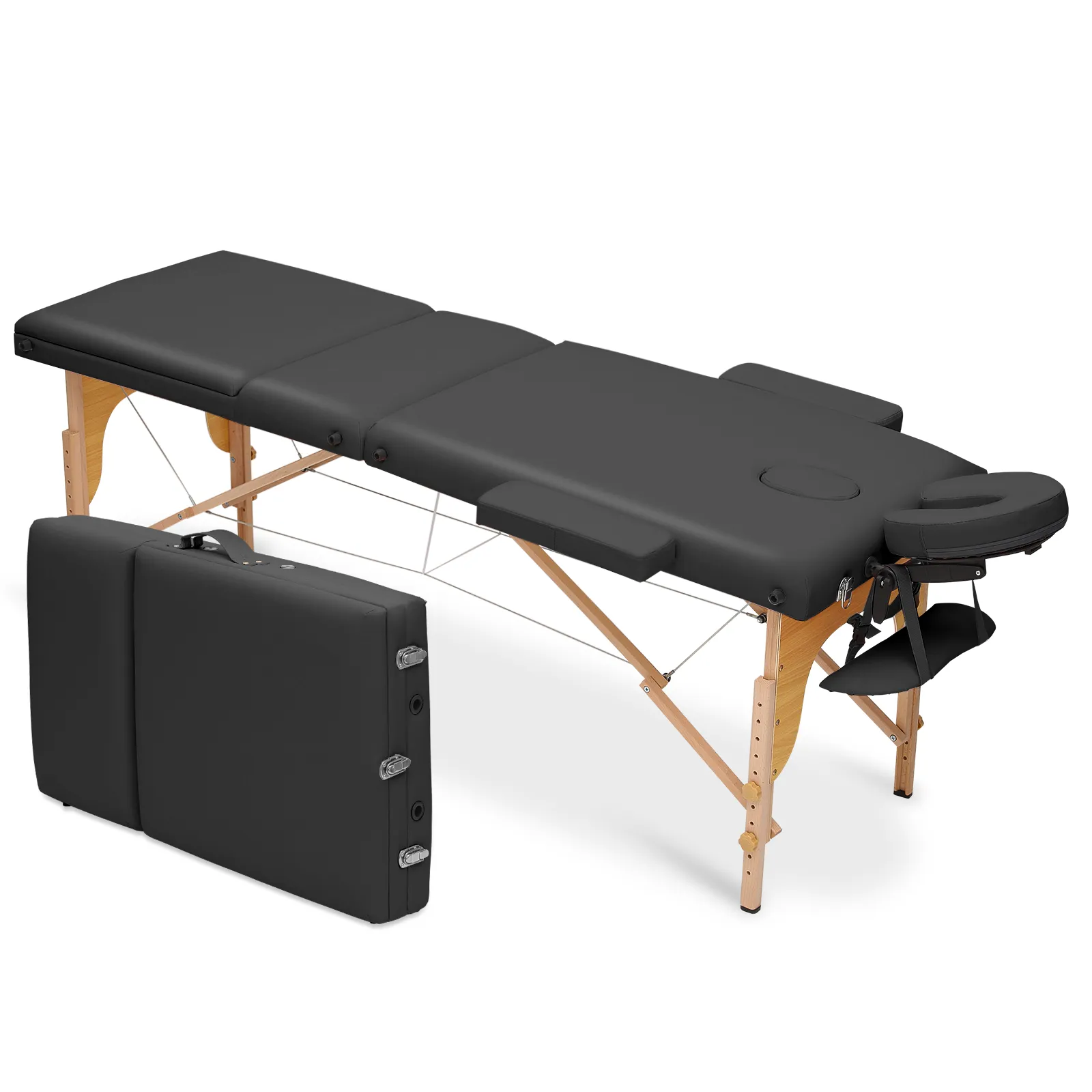 Portable Massage Table - Adjustable Height 24.5" to 33.5" - Tilt Back - Wooden Frame
