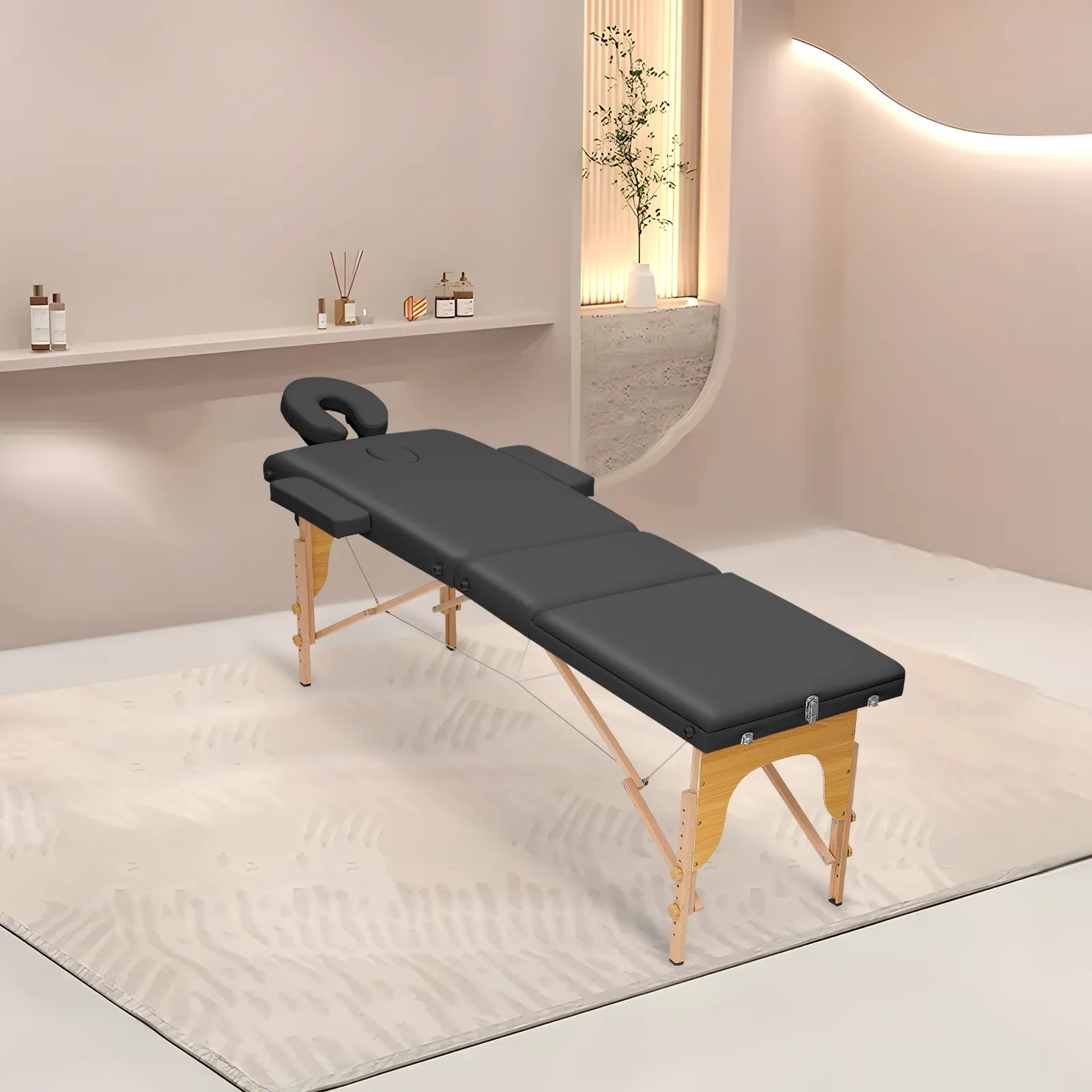 Portable Massage Table - Adjustable Height 24.5" to 33.5" - Tilt Back - Wooden Frame