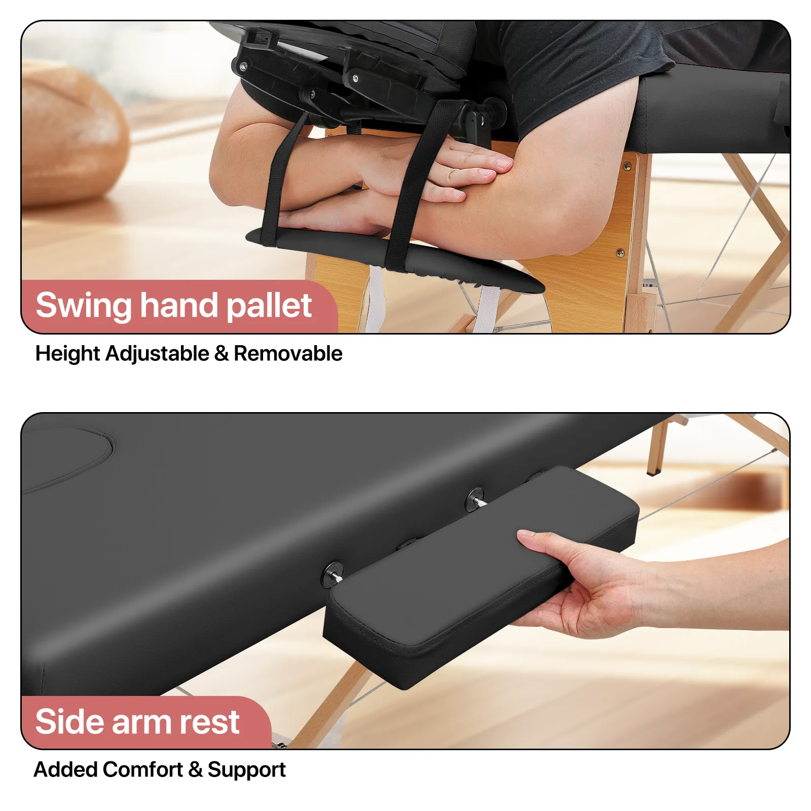 Portable Massage Table - Adjustable Height 24.5" to 33.5" - Wooden Frame
