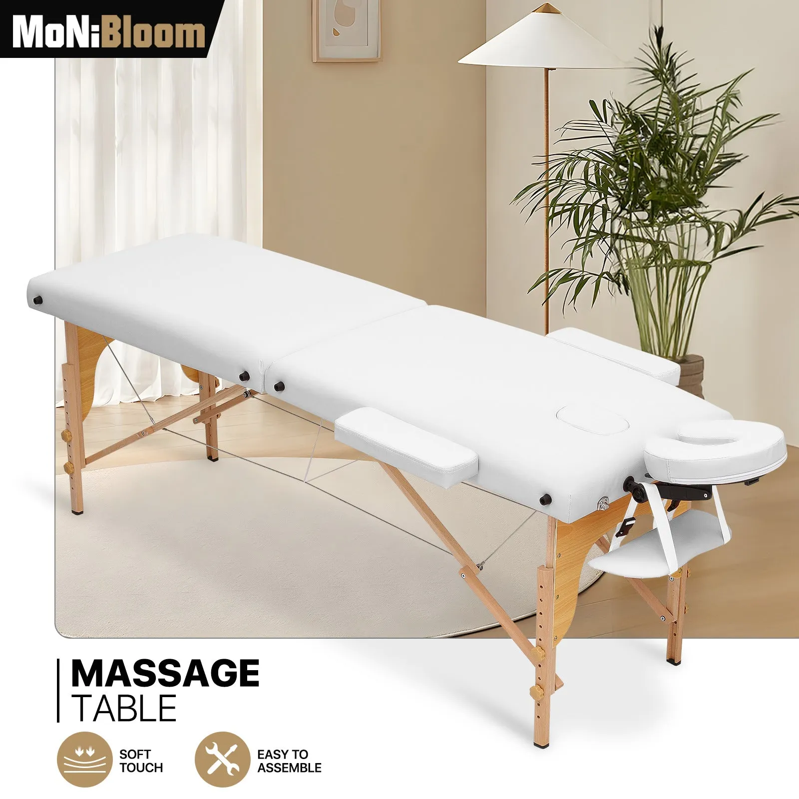 Portable Massage Table - Adjustable Height 24.5" to 33.5" - Wooden Frame