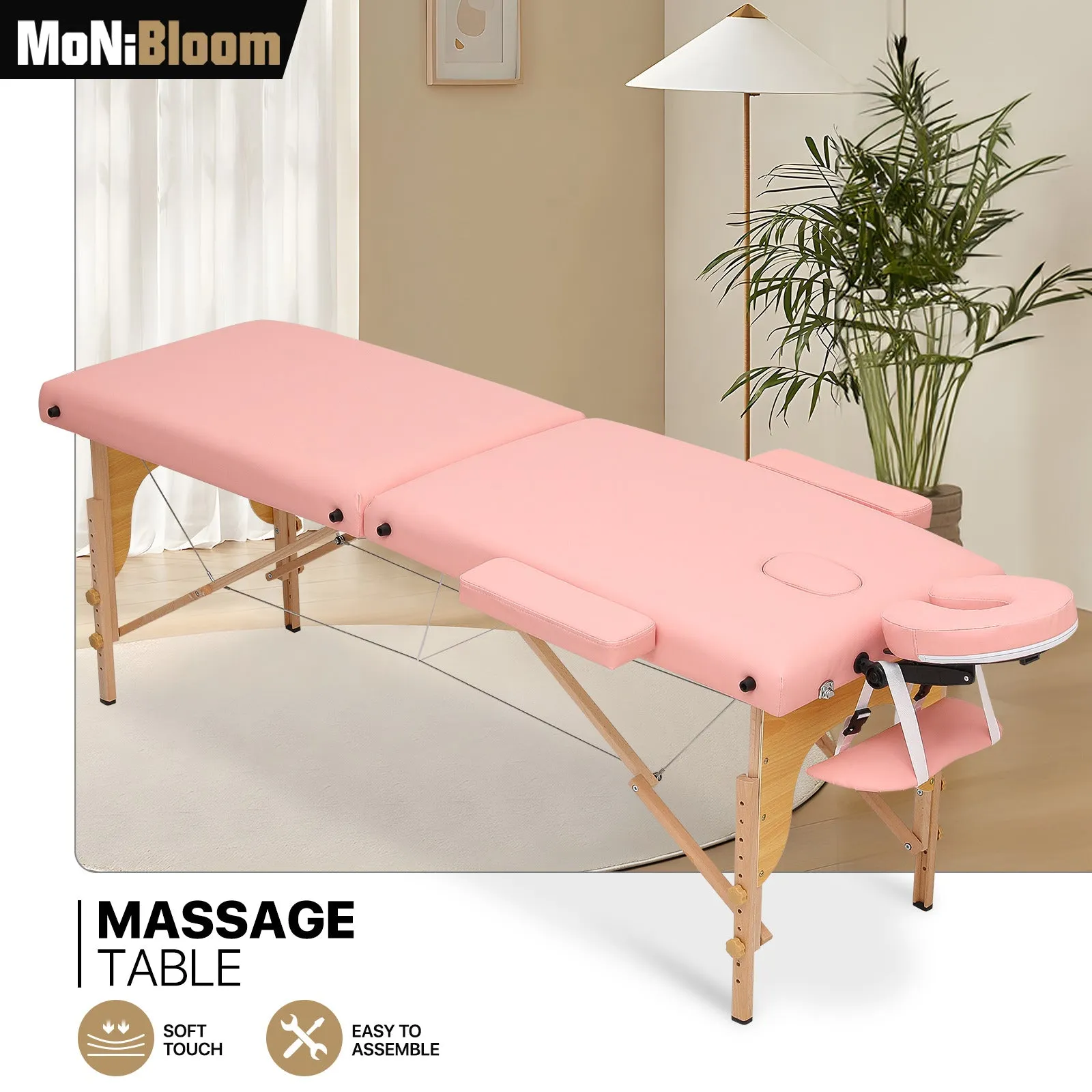 Portable Massage Table - Adjustable Height 24.5" to 33.5" - Wooden Frame