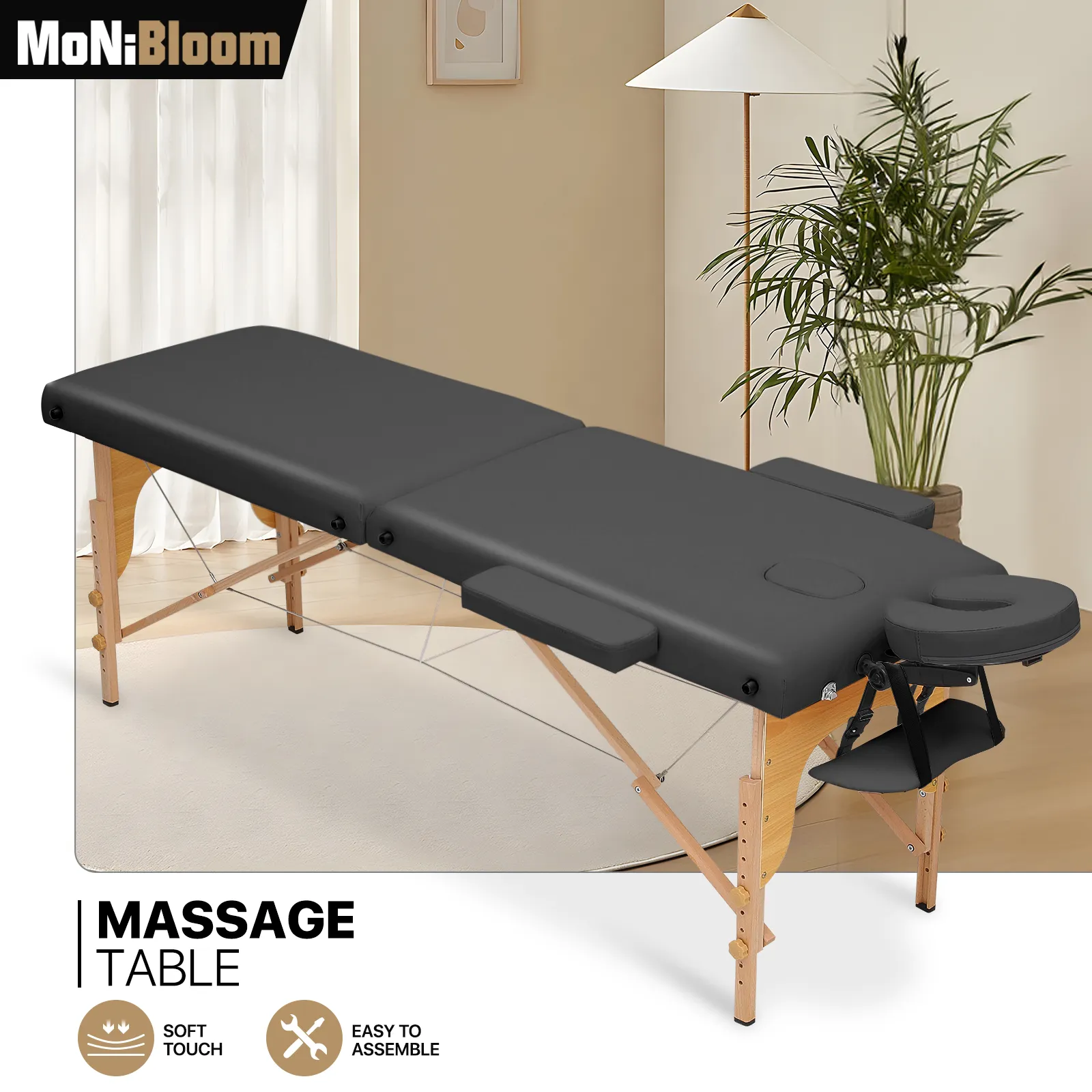 Portable Massage Table - Adjustable Height 24.5" to 33.5" - Wooden Frame
