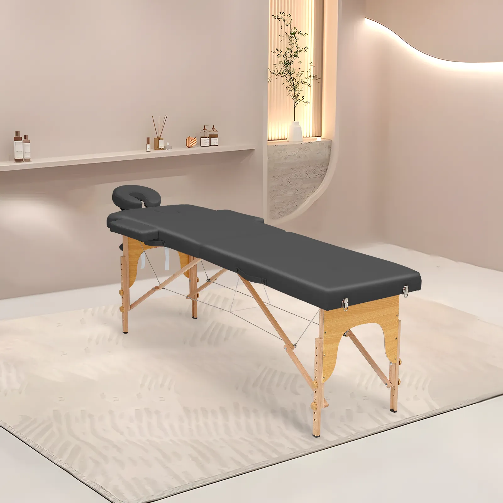 Portable Massage Table - Adjustable Height 24.5" to 33.5" - Wooden Frame
