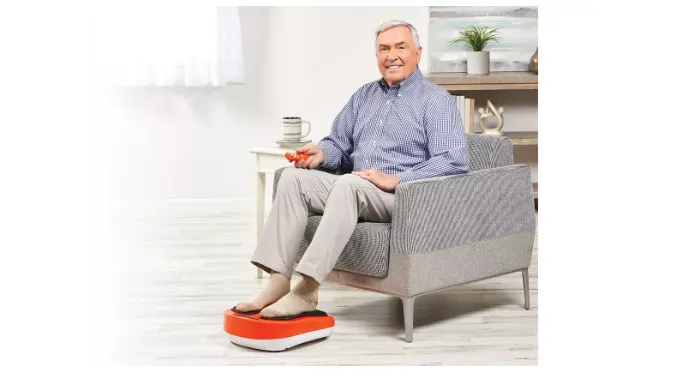 PRICE DROP: Power Legs Vibration Plate Foot Massager Platform with Rotating Acupressure Heads Multi Setting Electric Foot Massager with Remote Control (Refurbished)