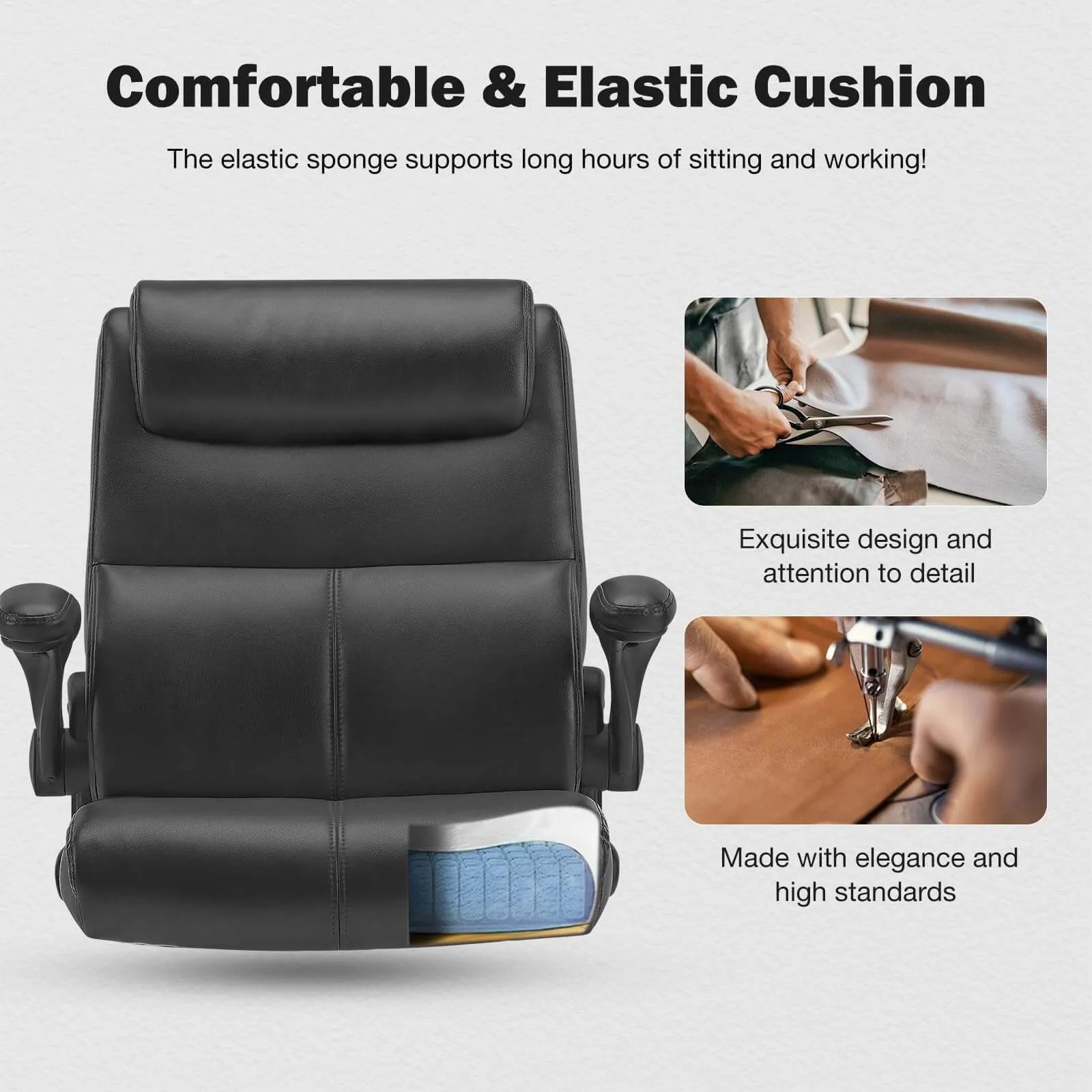 PU Leather 360° Swivel Ergonomic Office Chair with Flip-up Armrest and Lumbar Support