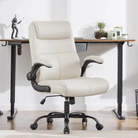 PU Leather 360° Swivel Ergonomic Office Chair with Flip-up Armrest and Lumbar Support