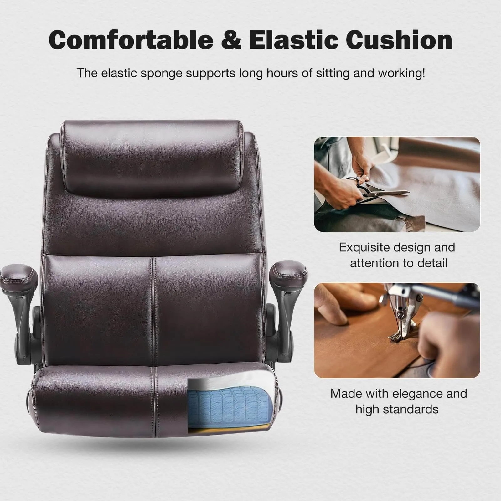 PU Leather 360° Swivel Ergonomic Office Chair with Flip-up Armrest and Lumbar Support