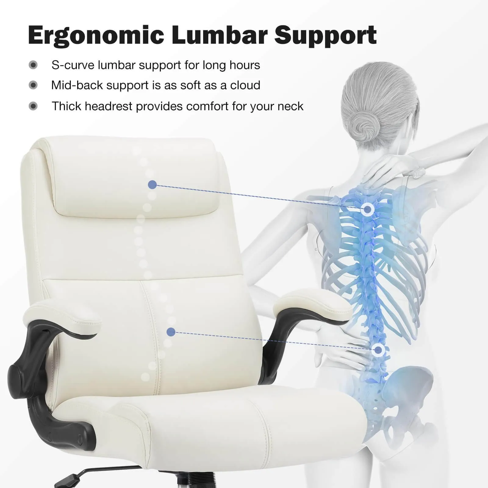 PU Leather 360° Swivel Ergonomic Office Chair with Flip-up Armrest and Lumbar Support