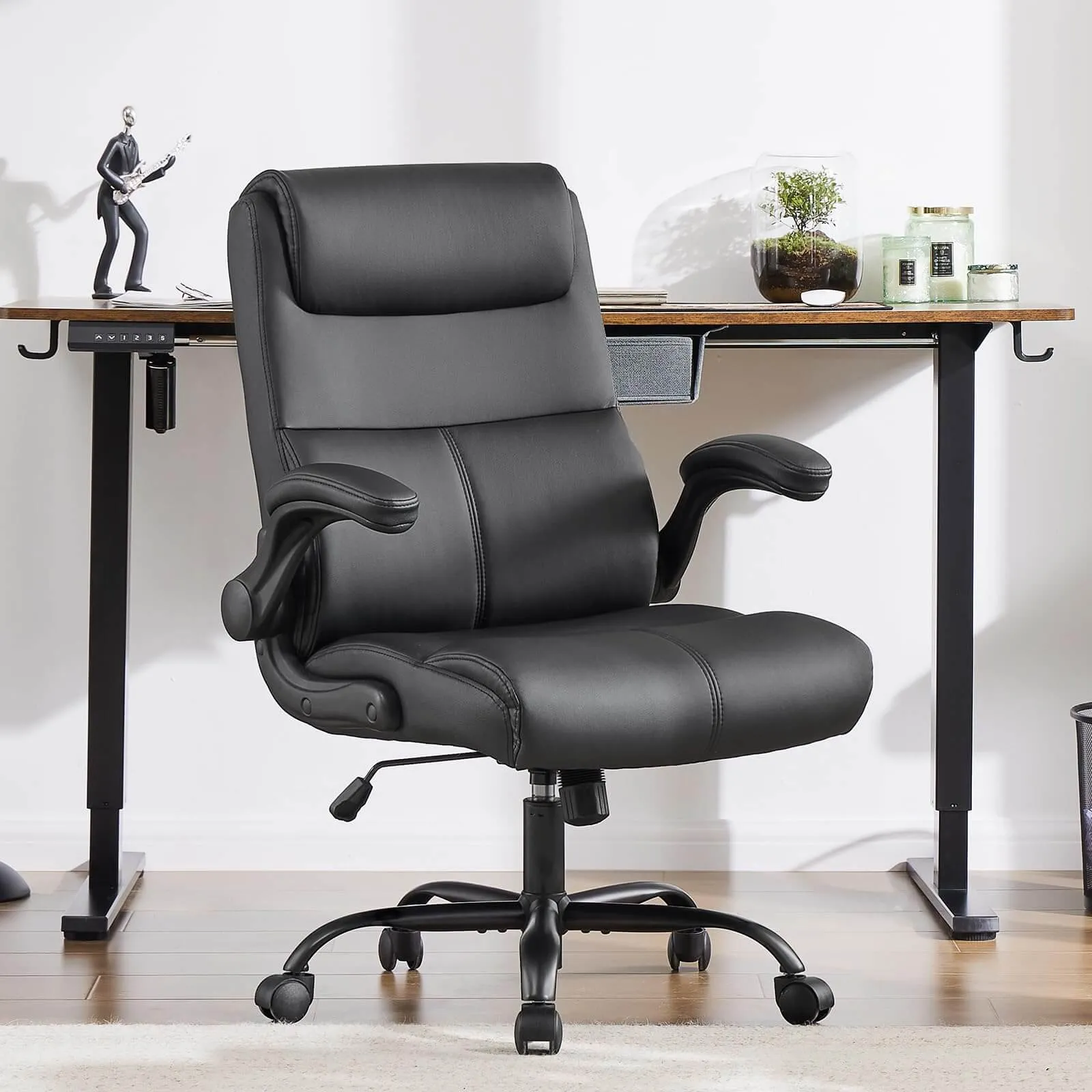 PU Leather 360° Swivel Ergonomic Office Chair with Flip-up Armrest and Lumbar Support