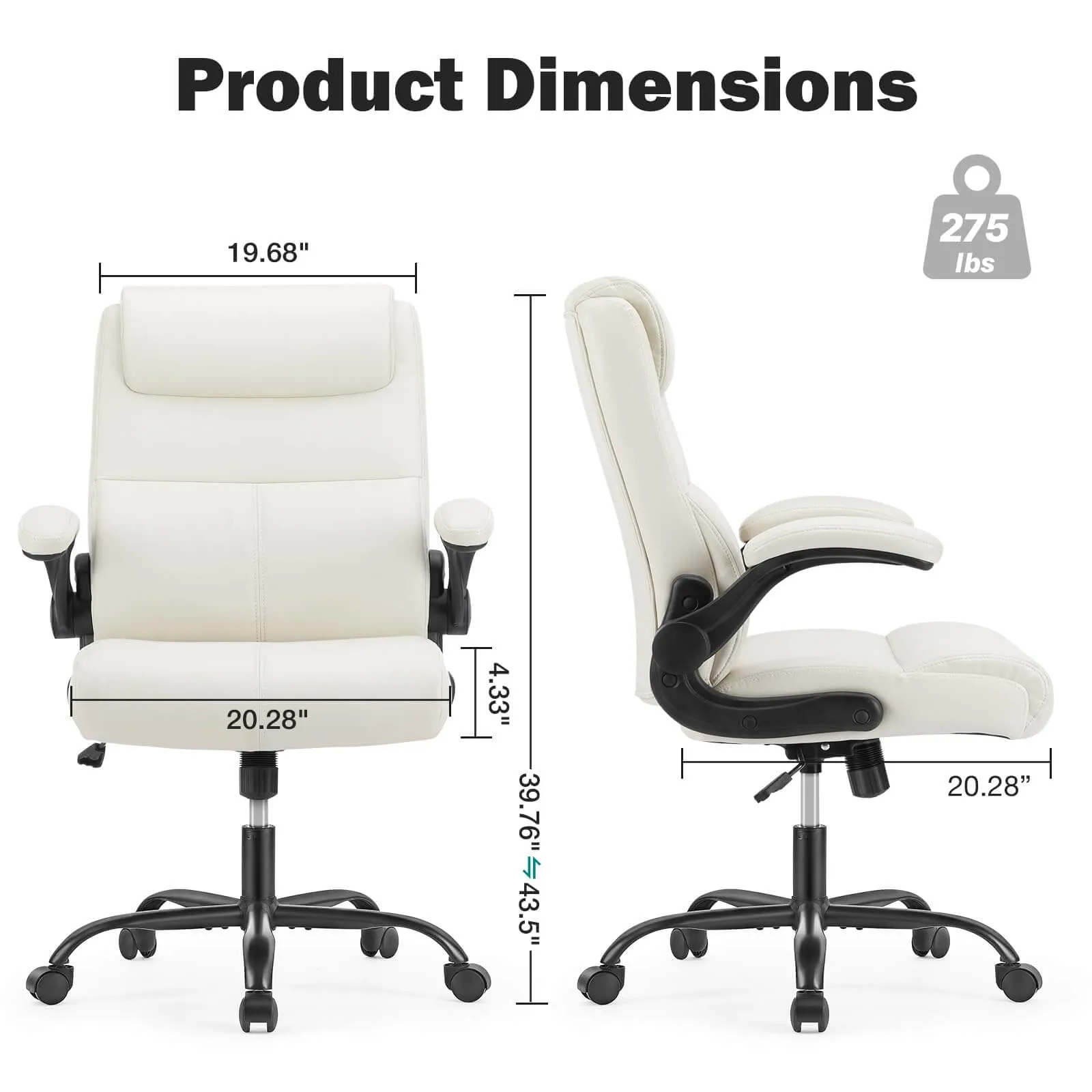 PU Leather 360° Swivel Ergonomic Office Chair with Flip-up Armrest and Lumbar Support