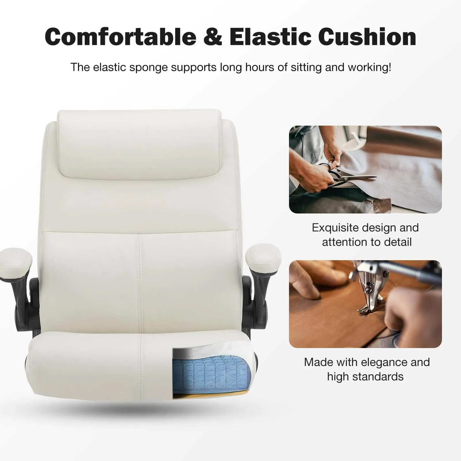 PU Leather 360° Swivel Ergonomic Office Chair with Flip-up Armrest and Lumbar Support