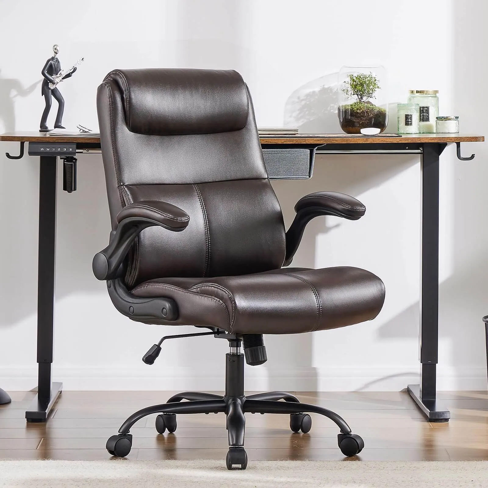 PU Leather 360° Swivel Ergonomic Office Chair with Flip-up Armrest and Lumbar Support