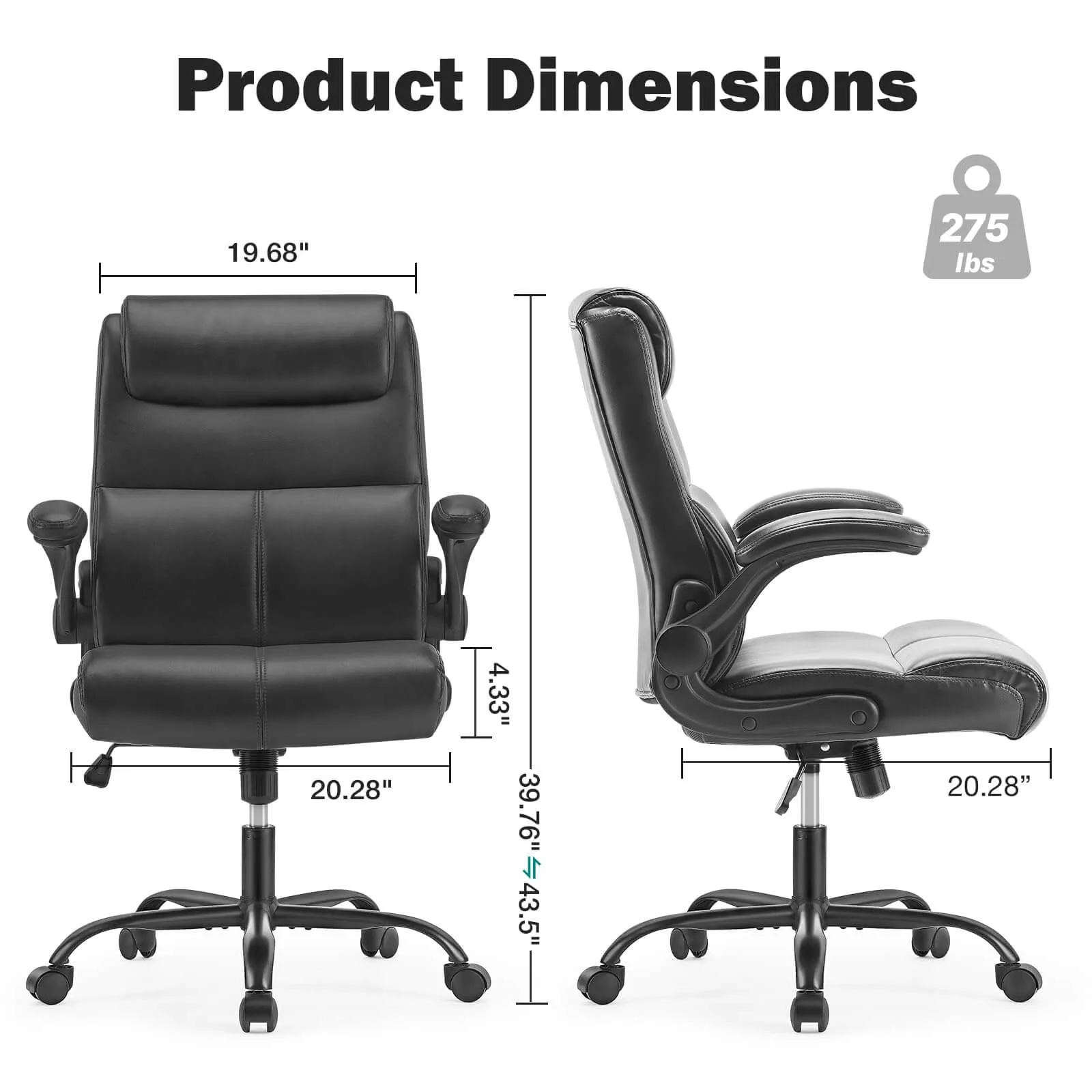 PU Leather 360° Swivel Ergonomic Office Chair with Flip-up Armrest and Lumbar Support