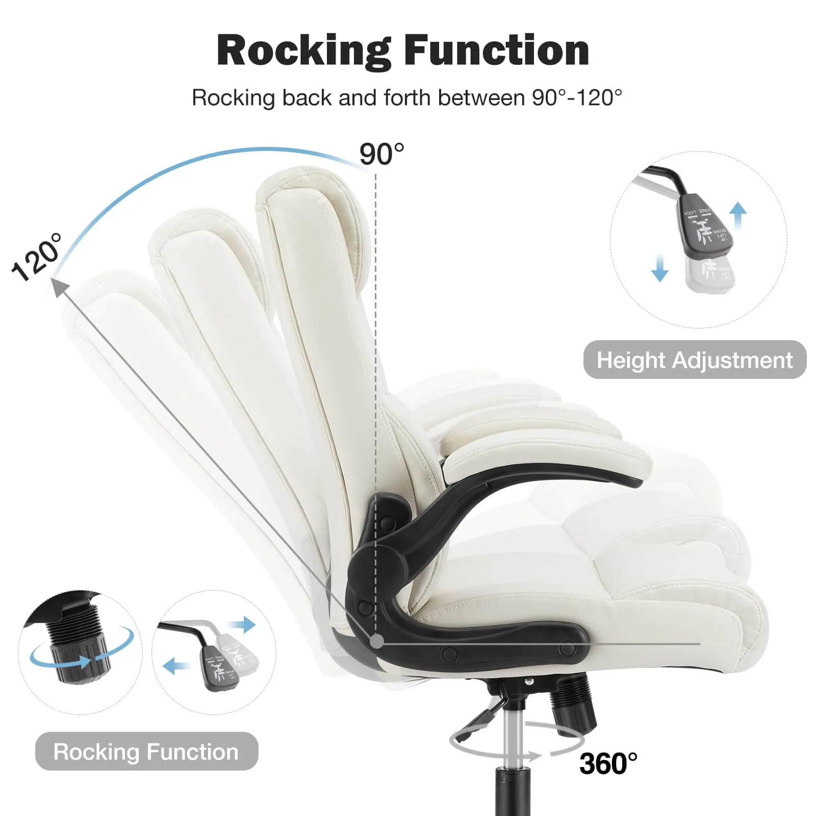 PU Leather 360° Swivel Ergonomic Office Chair with Flip-up Armrest and Lumbar Support