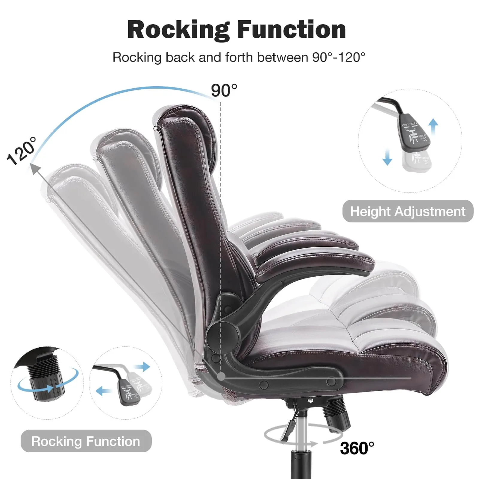 PU Leather 360° Swivel Ergonomic Office Chair with Flip-up Armrest and Lumbar Support