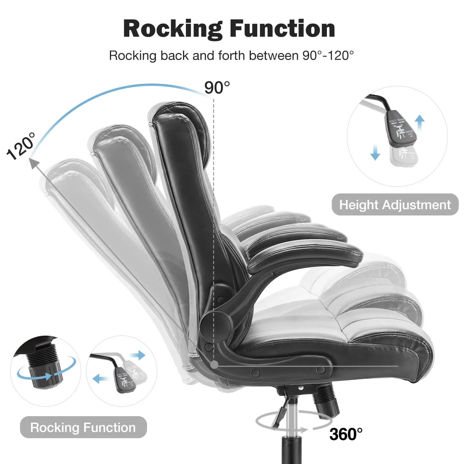 PU Leather 360° Swivel Ergonomic Office Chair with Flip-up Armrest and Lumbar Support