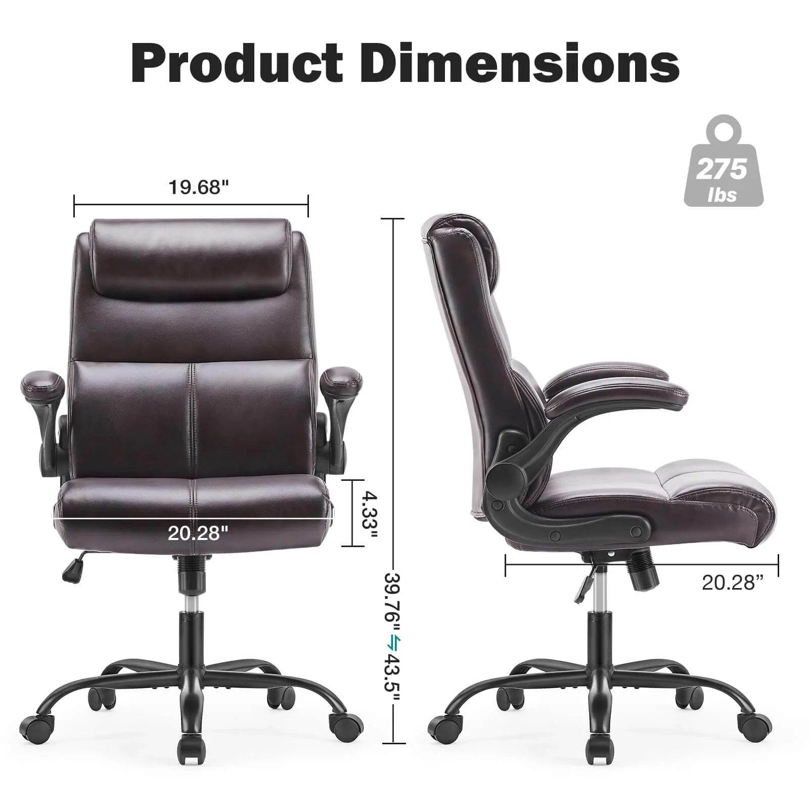PU Leather 360° Swivel Ergonomic Office Chair with Flip-up Armrest and Lumbar Support