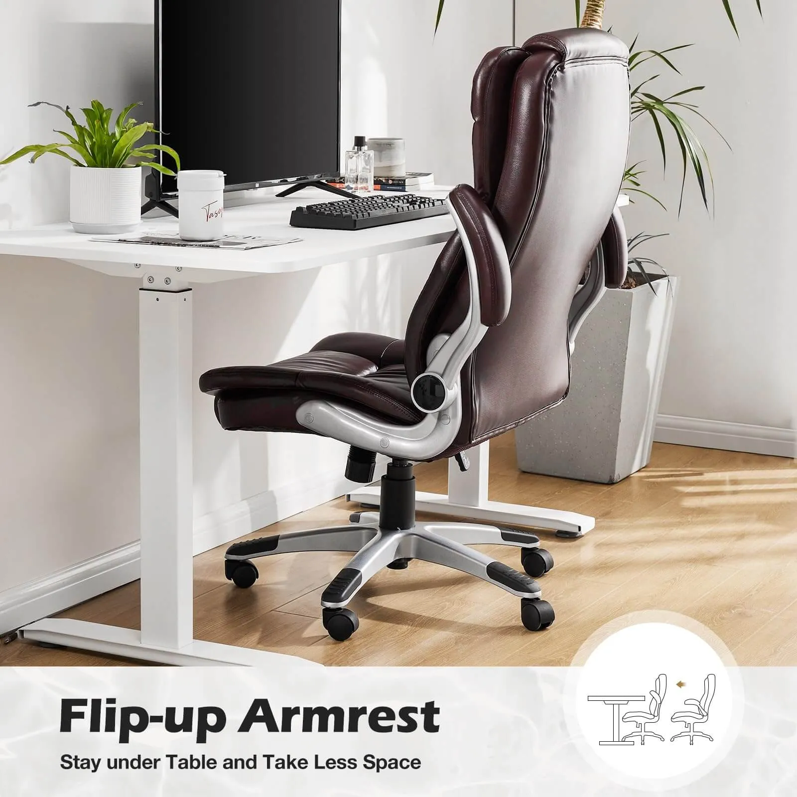 PU Leather Ergonomic Adjustable Height Office Chair with Lumbar Support Flip-up Padded Armrests