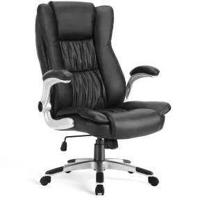 PU Leather Ergonomic Adjustable Height Office Chair with Lumbar Support Flip-up Padded Armrests
